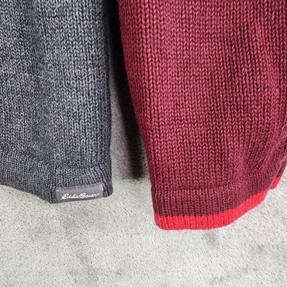 Mens Eddie Bauer Burgundy & Gray Sweatshirt 1/4 Zip Long Sleeve Mock Neck Size M - Picture 2 of 8